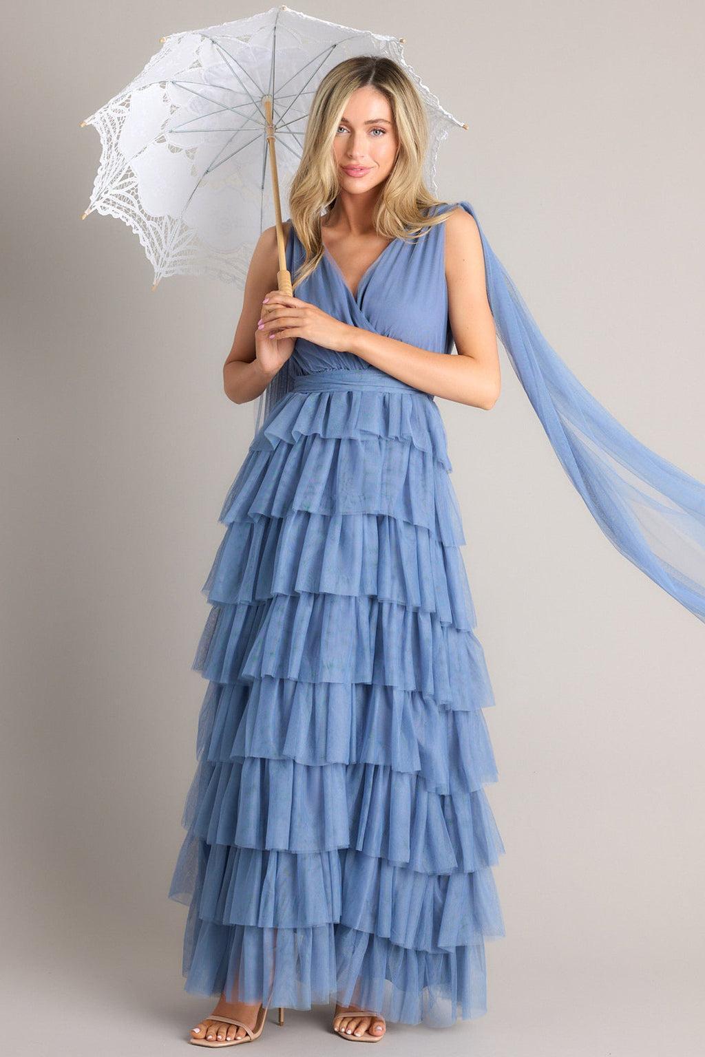 Creating Memories Ash Blue Tiered Tulle Maxi Dress Product Image