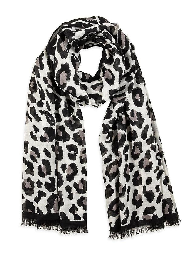 Halcyon Days Snow Leopard Wool & Silk Blend Oblong Oversized Scarf Product Image