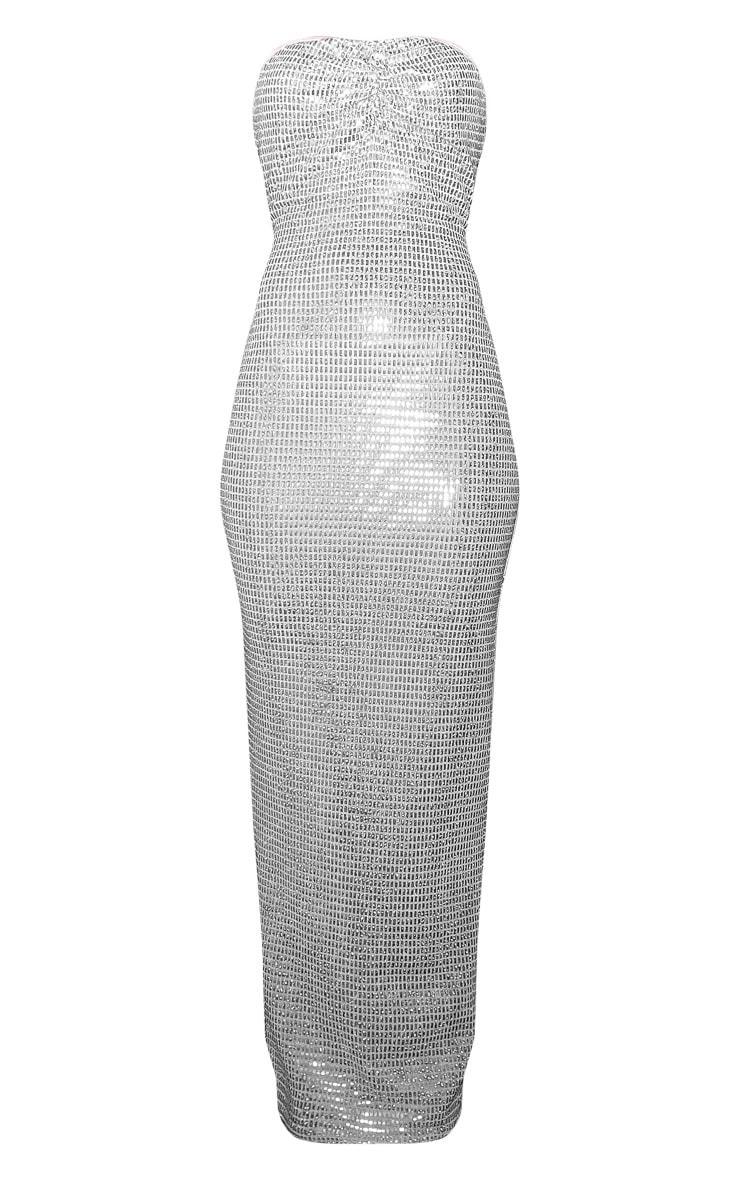 Silver Iridescent Glitter Slinky Bandeau Midaxi Dress Product Image