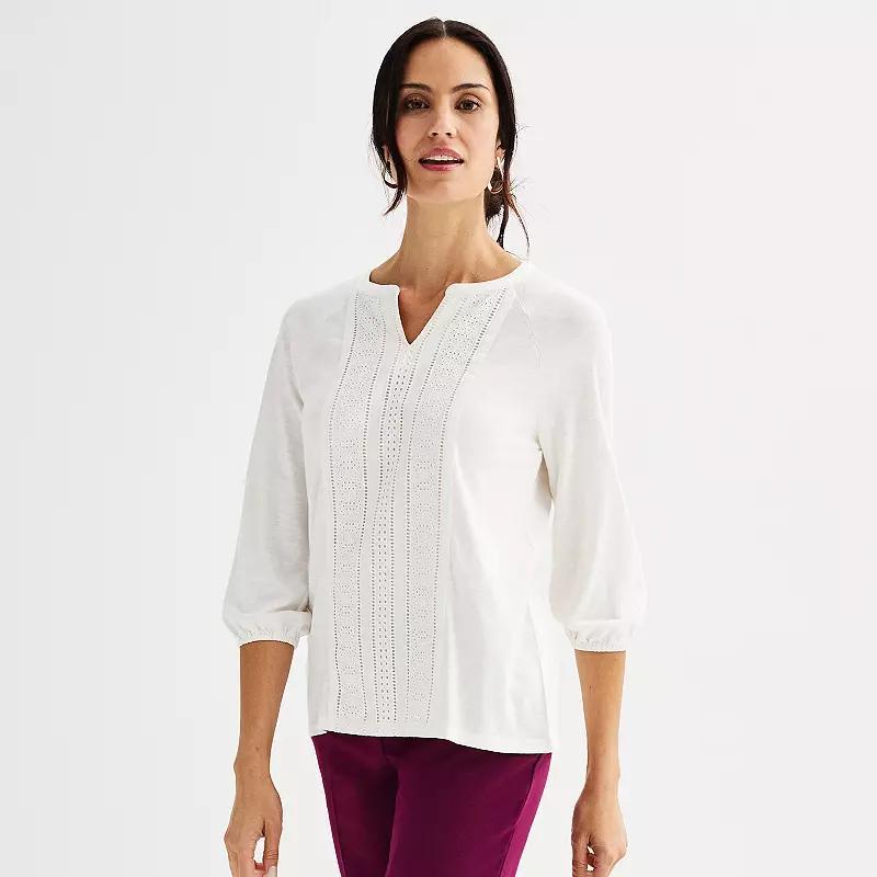 Womens Croft & Barrow Eyelet Front Split Neck Top Product Image