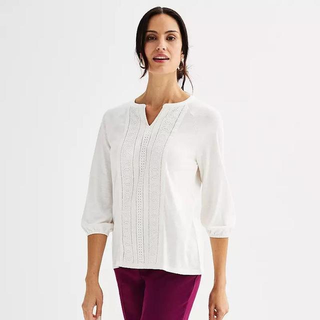 Womens Croft & Barrow Eyelet Front Split Neck Top Product Image