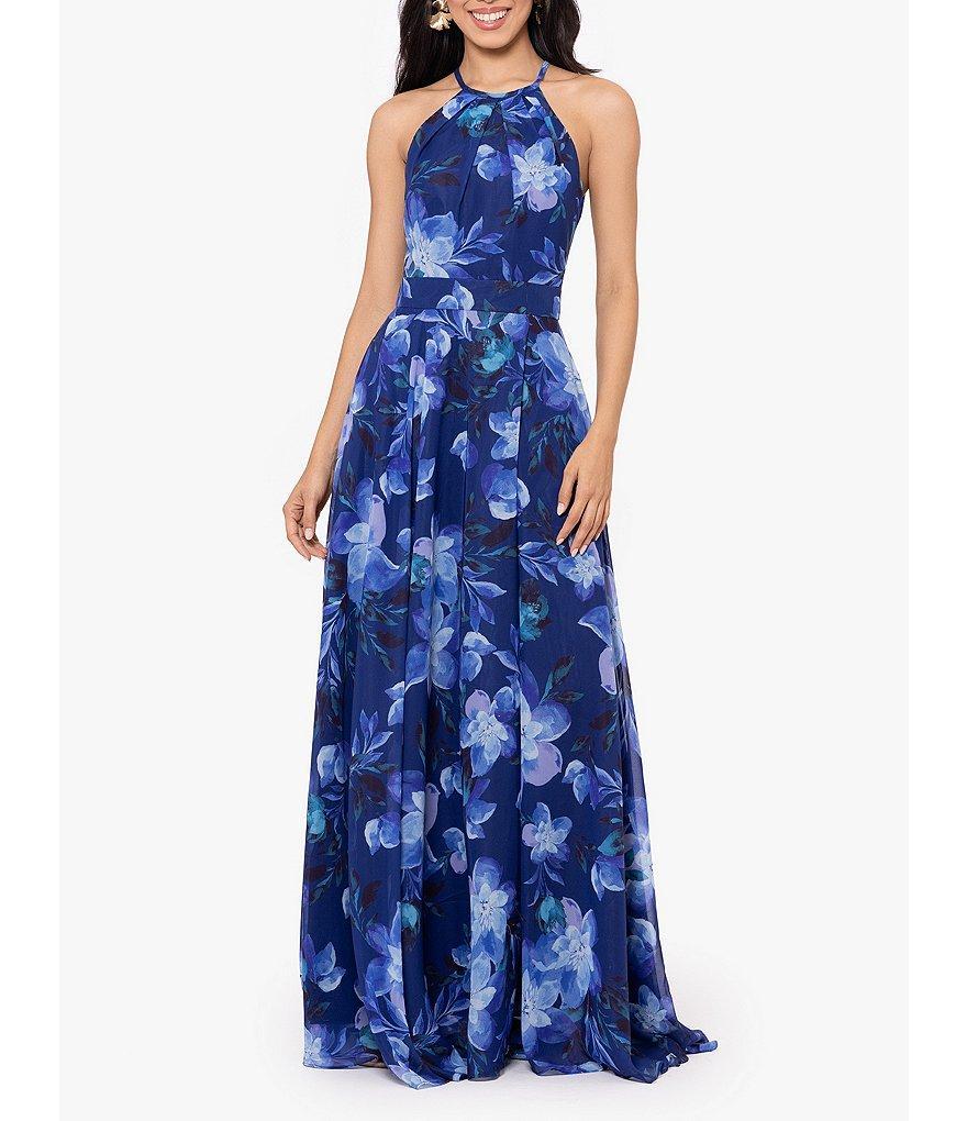 Betsy & Adam Halter Neck Floral Print Chiffon Aline Maxi Dress product image