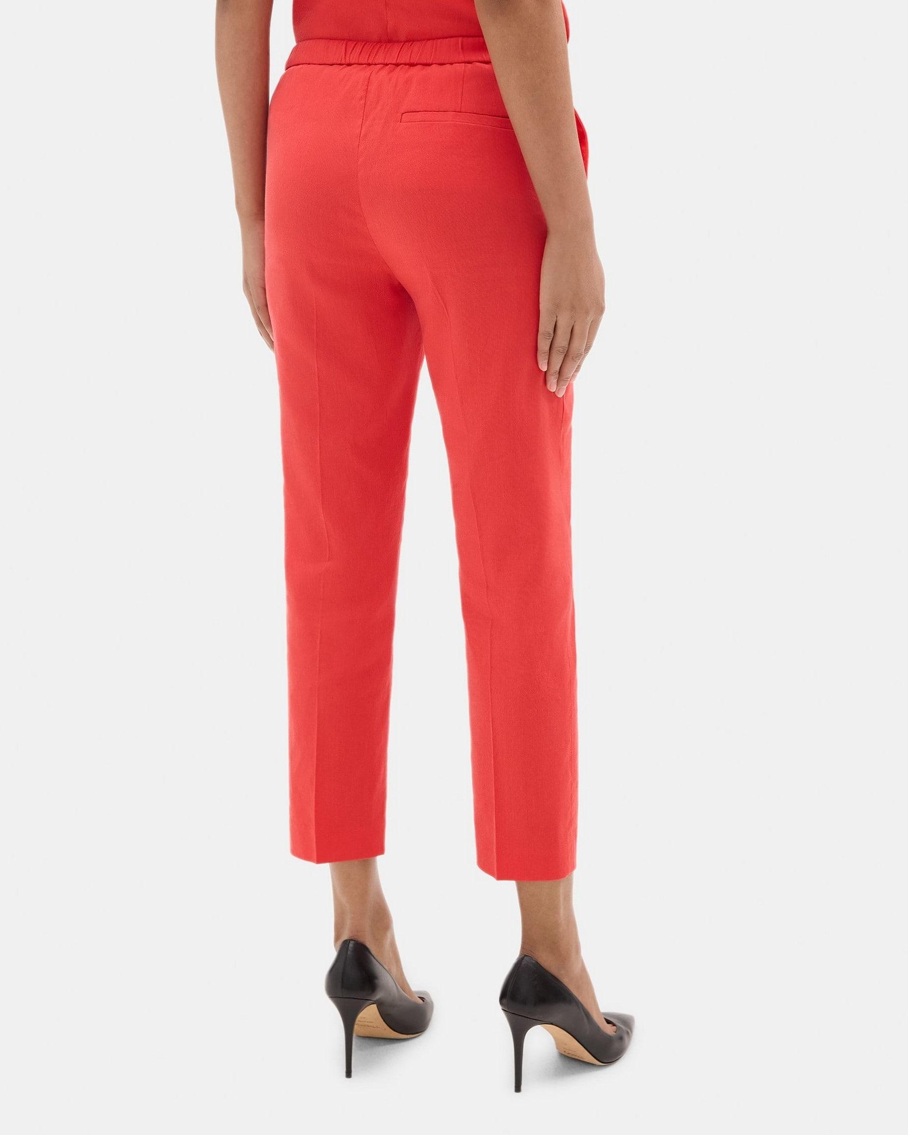 Slim Cropped Pull-On Pant in Stretch Linen-Blend Product Image