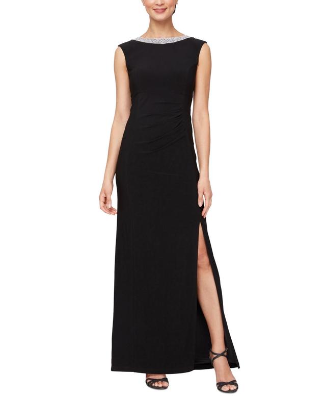 Alex Evenings Womens Embellished-Neck Side-Slit Gown Product Image