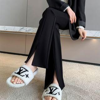 Maternity Elastic Waist Plain Slit Flared Pants Product Image