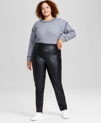 Trendy Plus Size Faux-Leather Pintucked Leggings, Created for Macy's product image