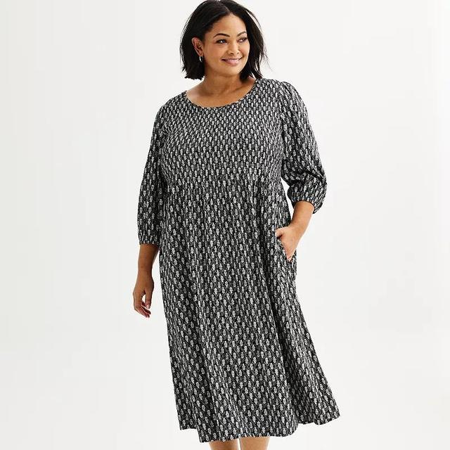 Plus Size Croft & Barrow 3/4 Sleeve Smocked Dress, Womens Product Image