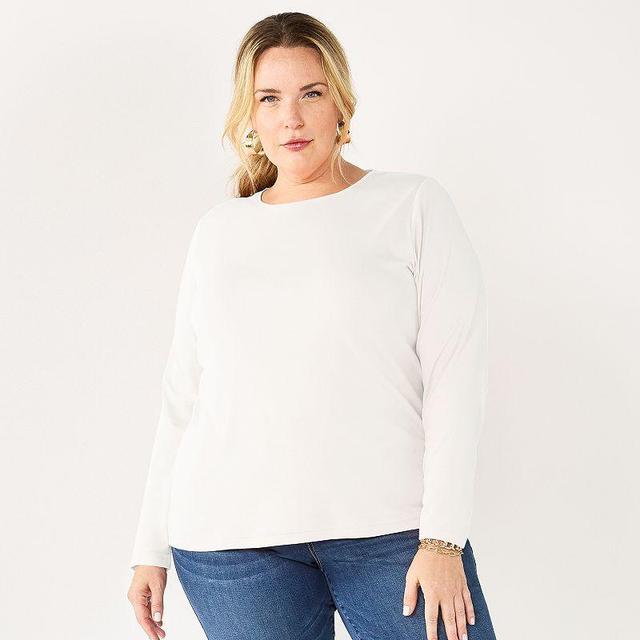 Plus Size Croft & Barrow Essential Crewneck Long Sleeve Tee, Womens Product Image