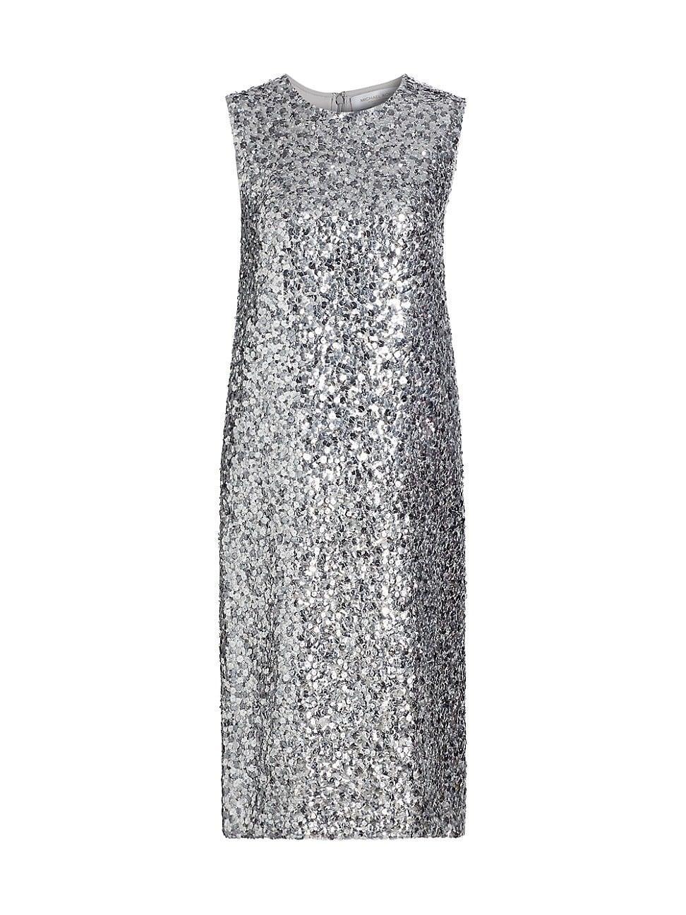 Womens Sequined Crewneck Sheath Dress Product Image