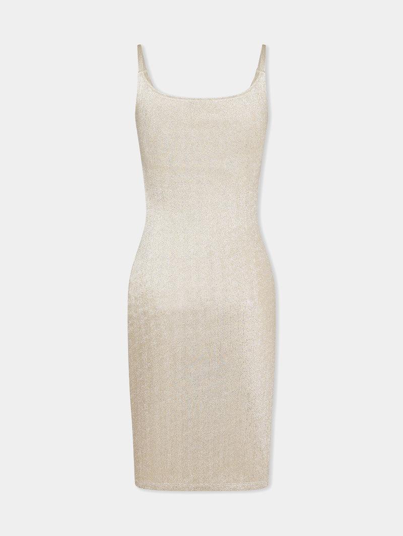 Gold sleeveless drapé pression mini dress Product Image