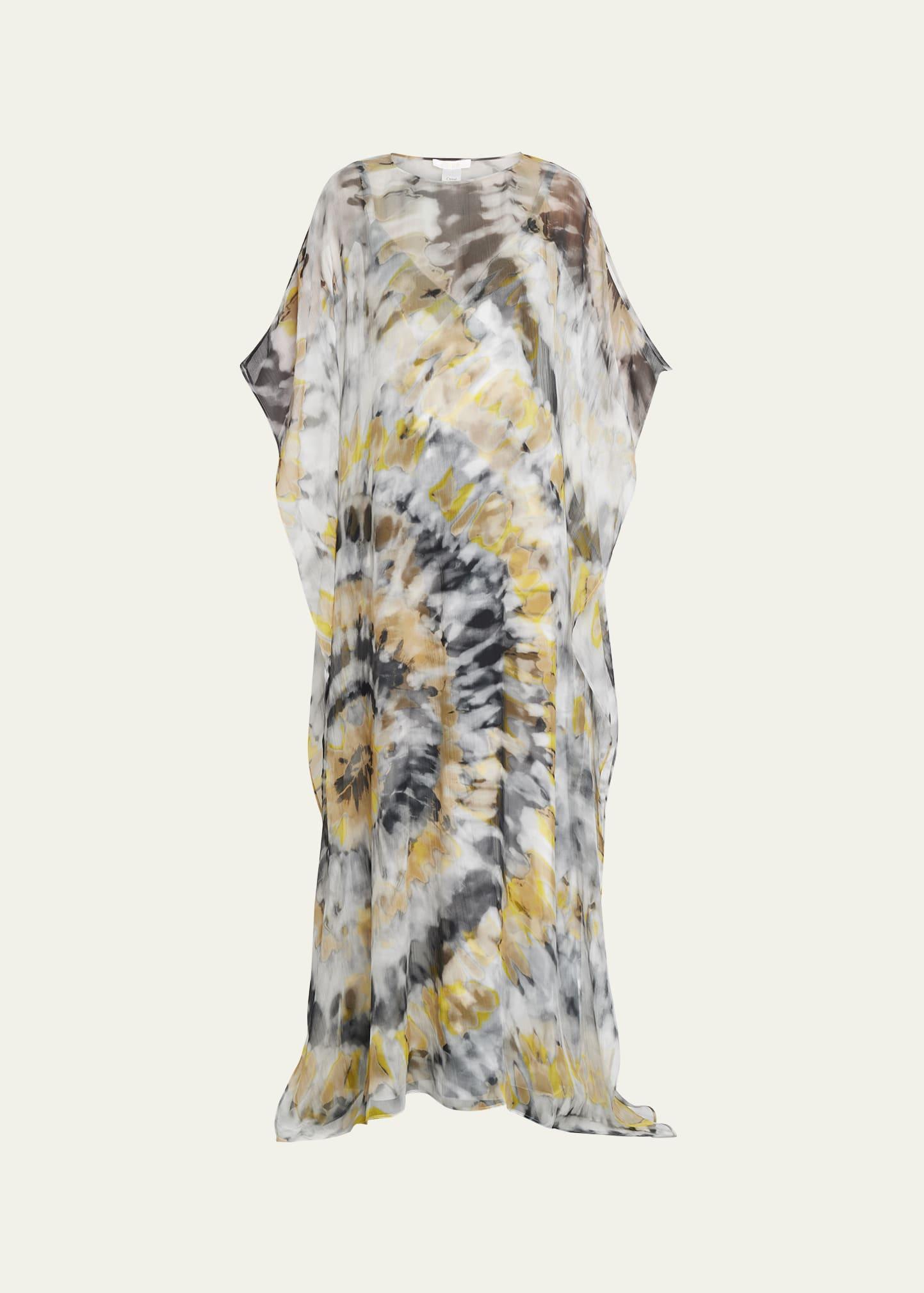 Womens Tie-Dye Silk Caftan Maxi Dress Product Image