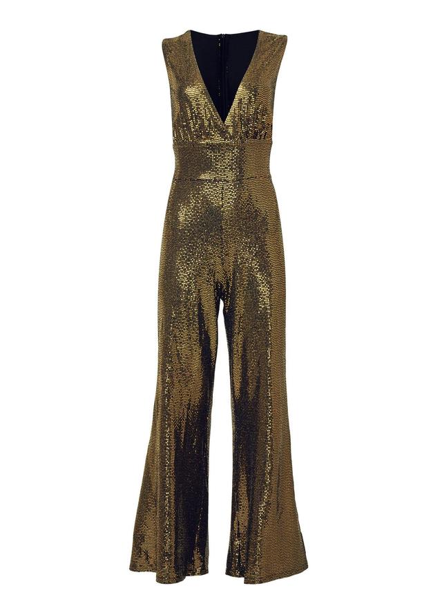 Wide Leg Shimmer Jumpsuit - Black & Gold Product Image