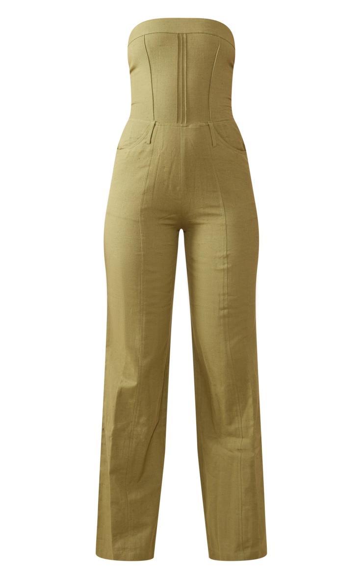 Khaki Linen Look Bandeau Tailored Jumpsuit Product Image