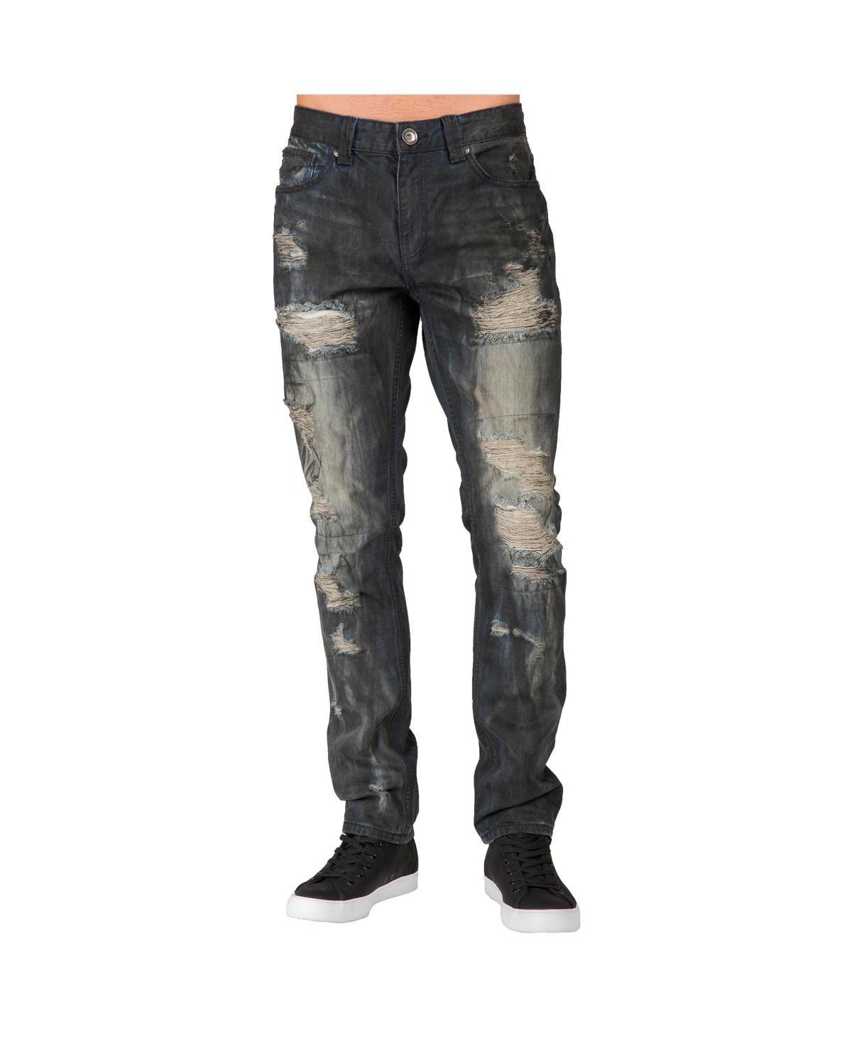 Level 7 Mens Slim Straight Fit Denim Ripped Distressed Jeans Product Image