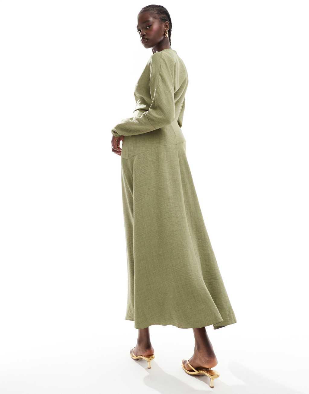 ASOS DESIGN high neck asym seam maxi dress in khaki Product Image