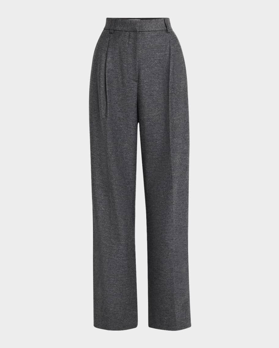 Pleated Wide-Leg Textured Wool Trousers product image