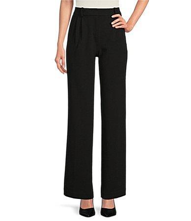 Calvin Klein Scuba Crepe Pleated Front Wide Leg Pants Product Image