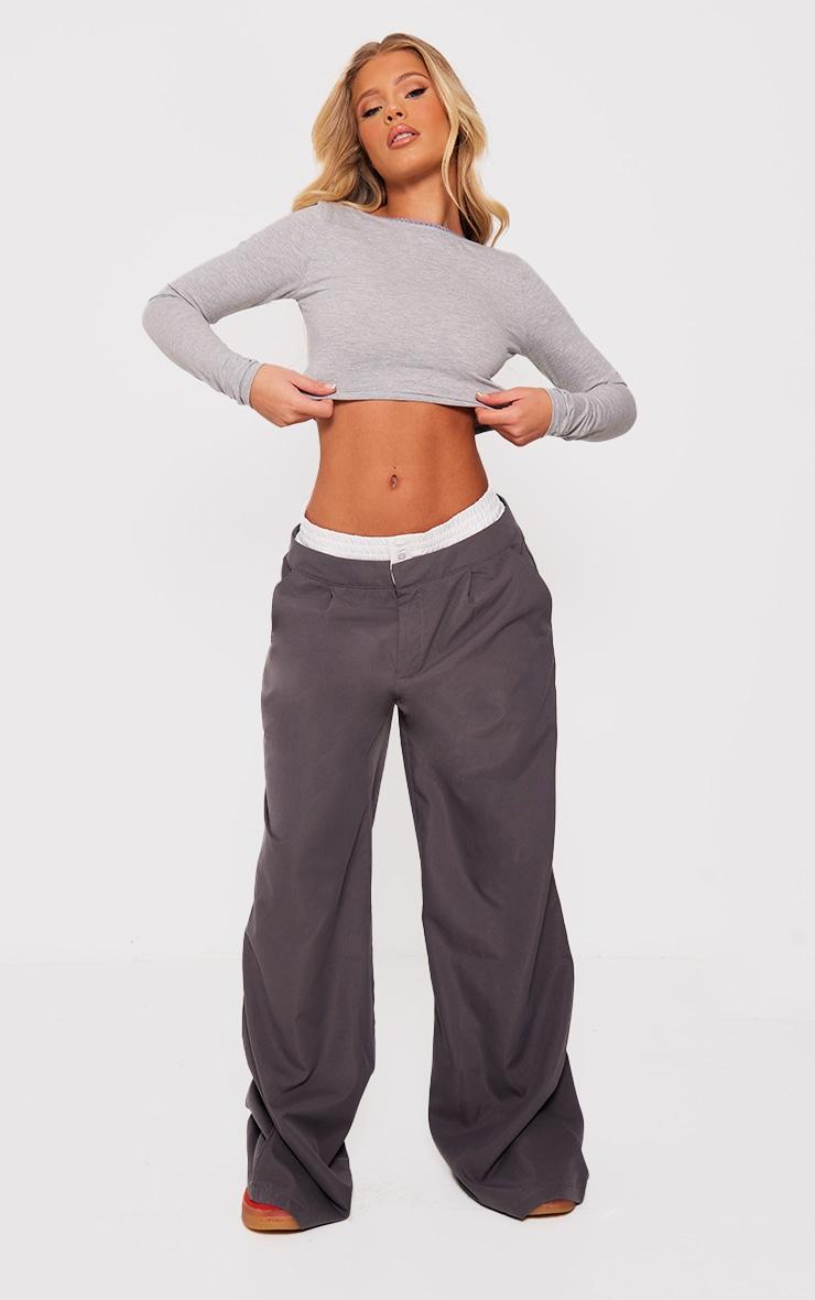 Grey Marl Cotton Trim Detail Open Back Crop Top Product Image