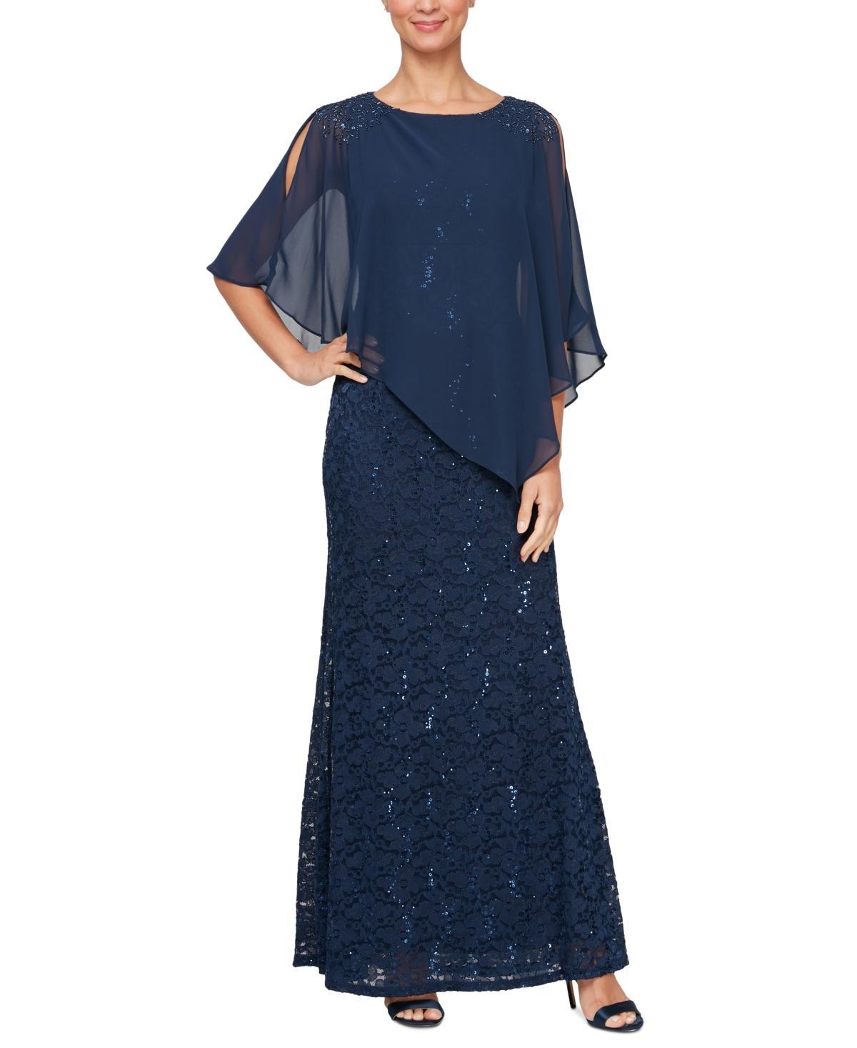 Women's Sequin Lace Chiffon Caplet Gown Product Image