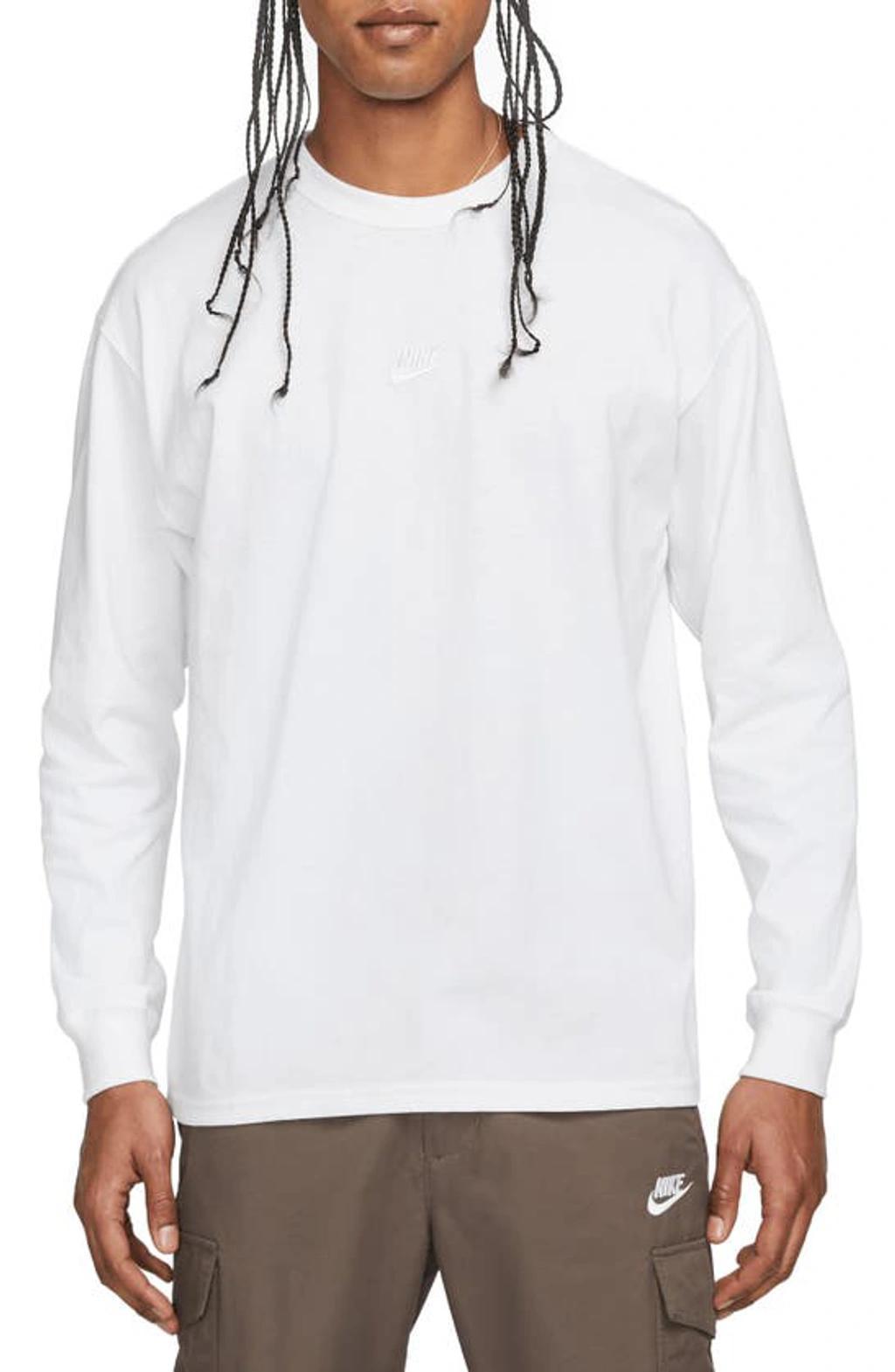 NIKE Premium Essentials Logo-embroidered Cotton-jersey T-shirt In White/white Product Image