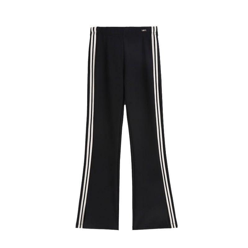 High Rise Striped Slit Fleece-Lined Flared Sweatpants Product Image