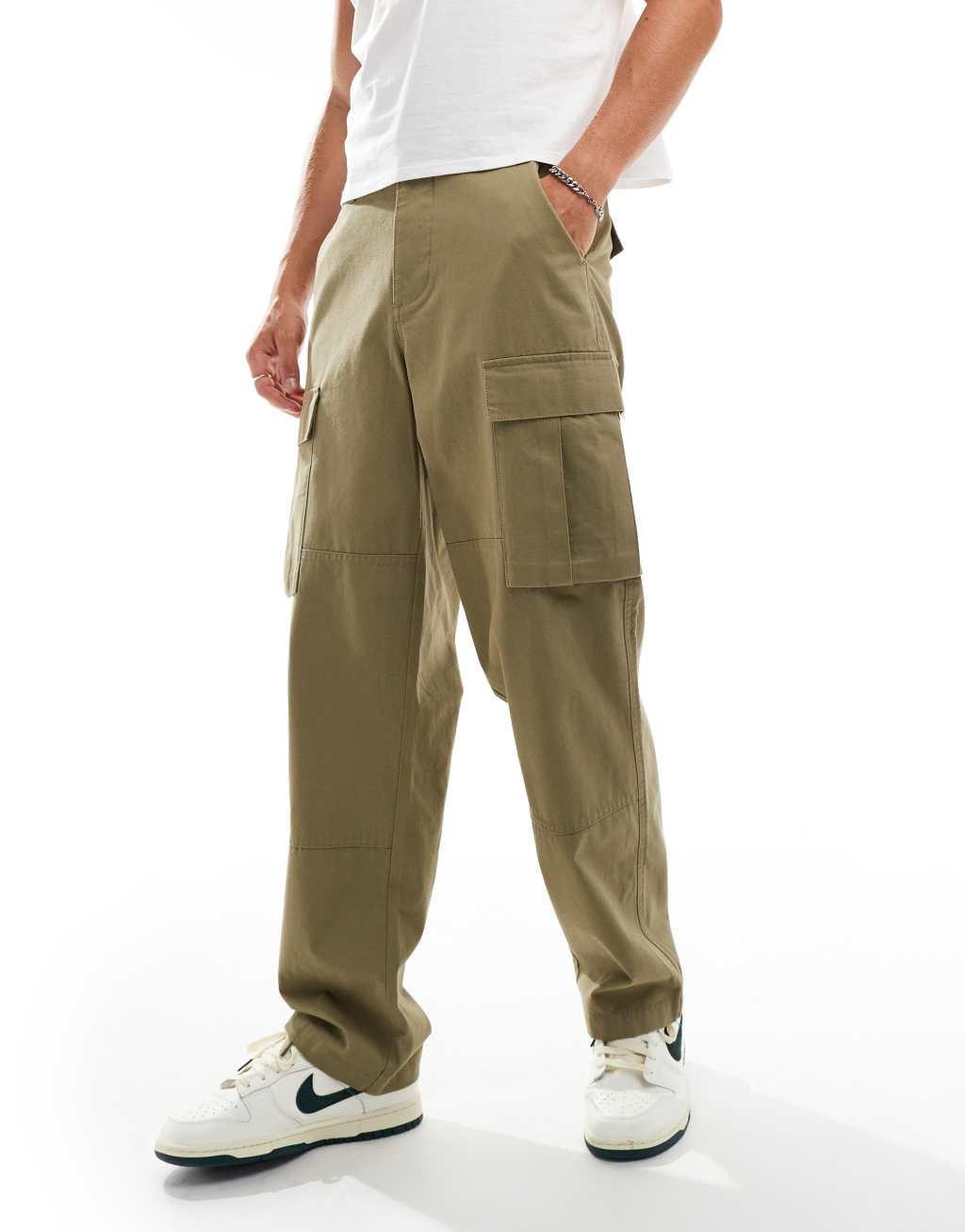 ASOS DESIGN baggy cargo pants in khaki product image