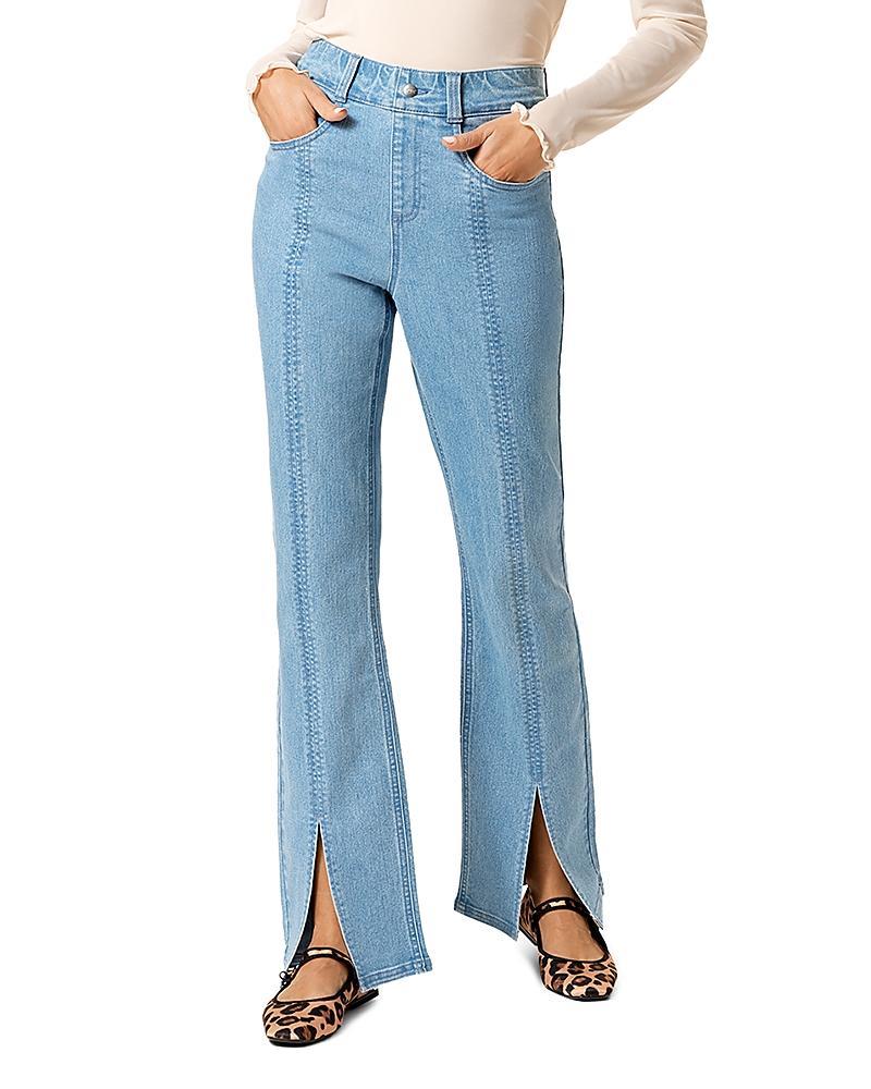 Hue High Rise Split Front Straight Leg Jeans in Classic Light Product Image