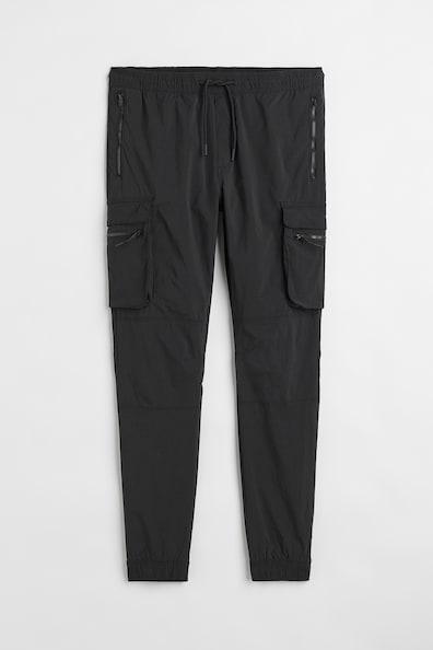 H & M - Skinny Fit Nylon Cargo Joggers - Black Product Image