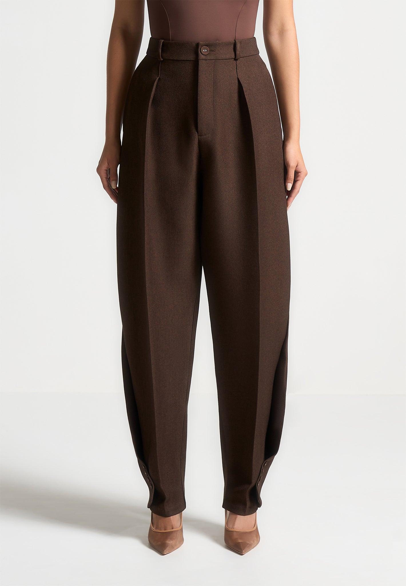 Twist Leg Tailored Trousers - Brown Female Product Image