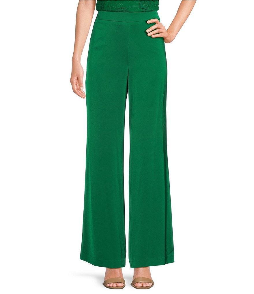 Abbey Glass Carter Stretch Crepe Wide Leg Flat Front Thick High Waistband Trouser Pants Product Image