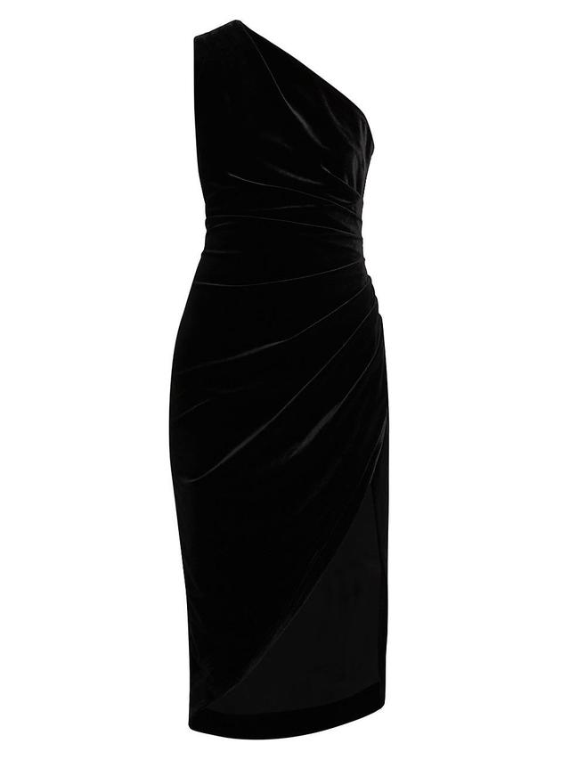 Womens Solene Asymmetric Velvet Midi-Dress Product Image