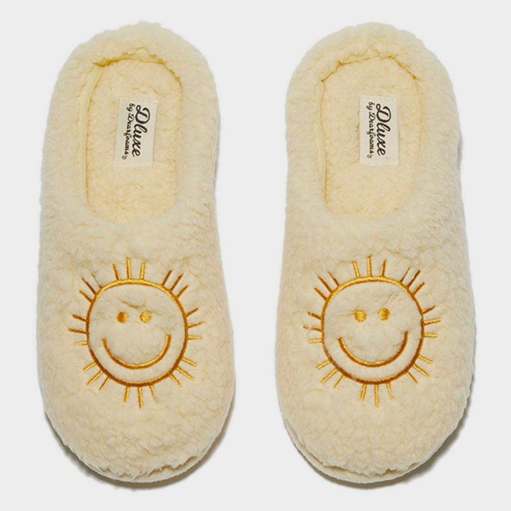 dluxe by dearfoams Womens Happy Face Slide Slippers - Yellow XL Product Image