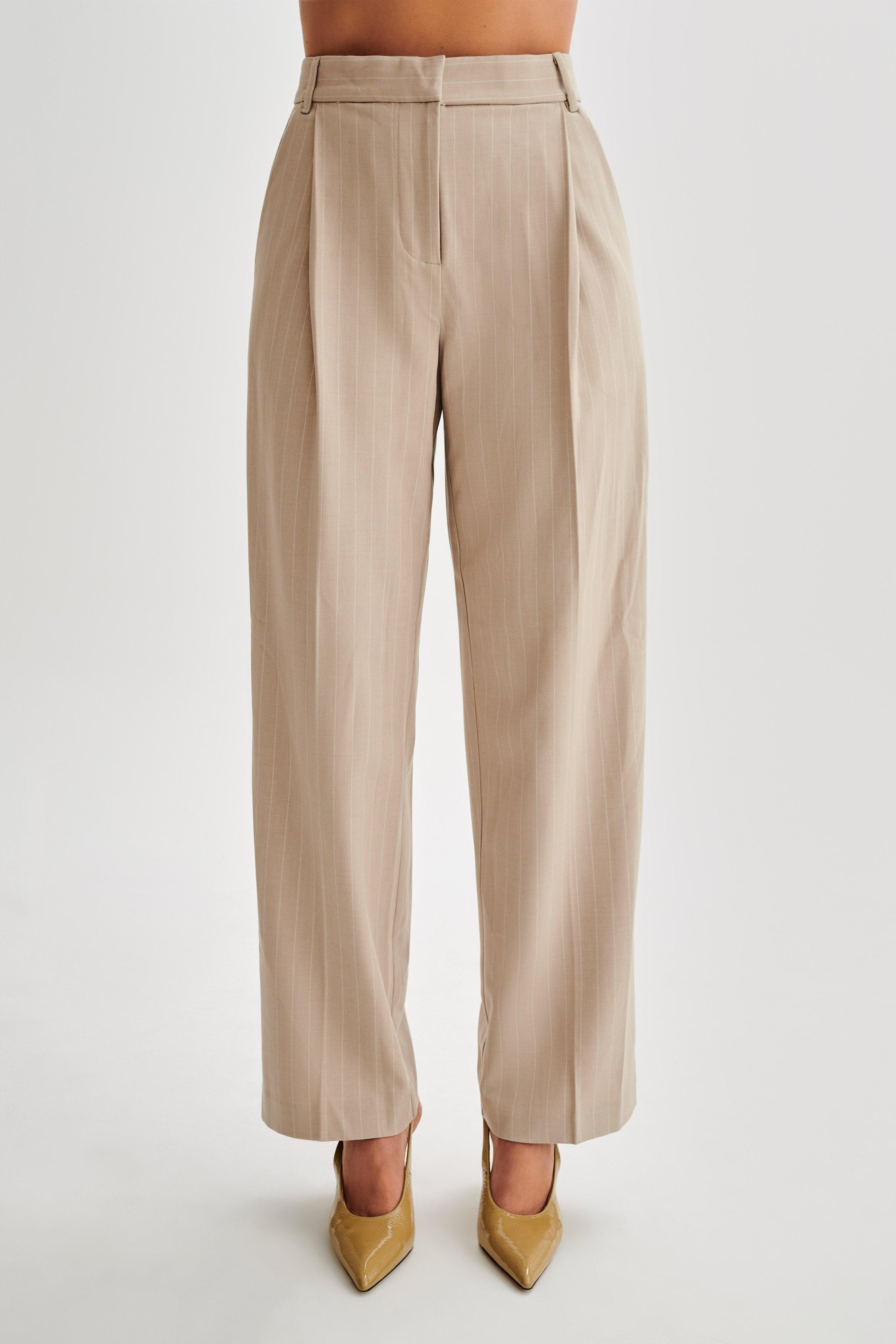 Amelie Suiting Straight Leg Pants - Taupe Pinstripe product image