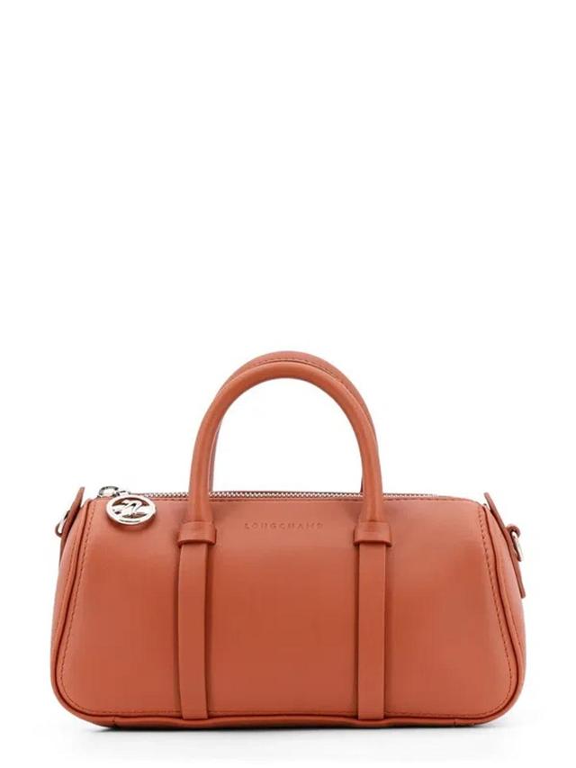 LONGCHAMP Leather Handbag With Removable Shoulder Strap In Saddle Brown Product Image