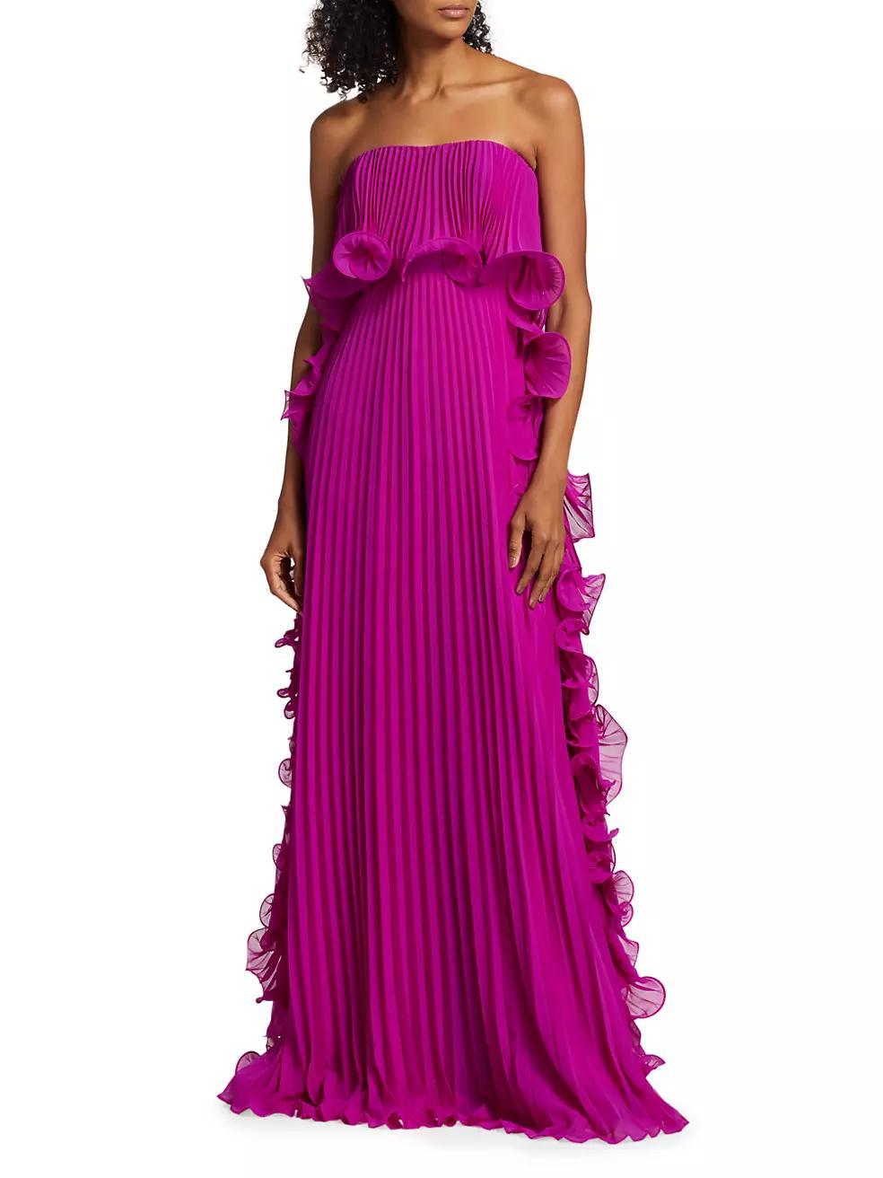 Strapless Pleated Ruffle Gown Product Image