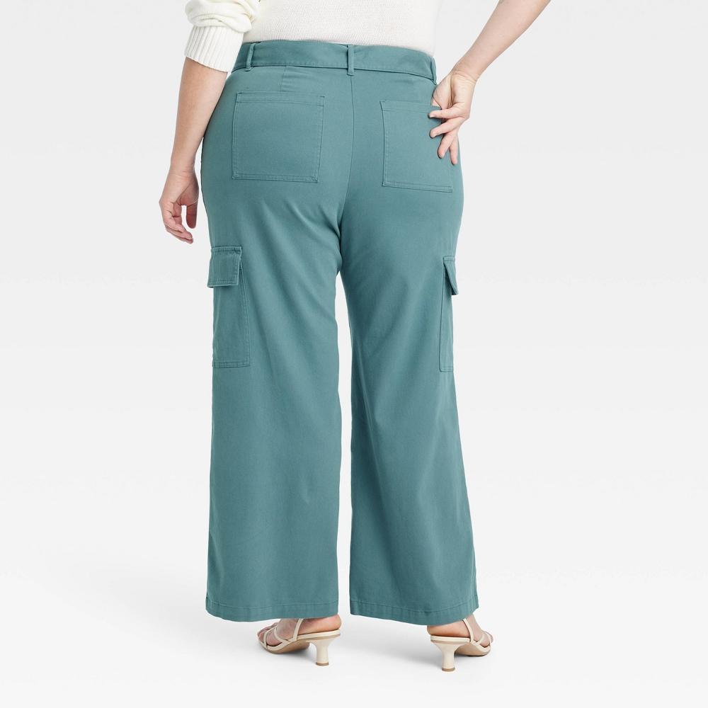 Womens High-Rise Wide Leg Cargo Pants - Ava & Viv Blue 22 Product Image