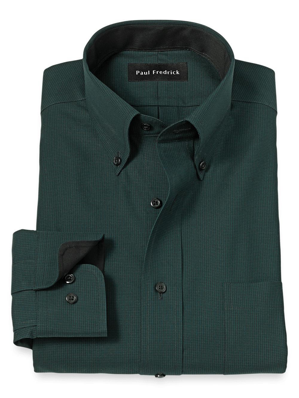 Non-Iron Cotton Houndstooth Dress Shirt With Contrast Trim - Black/green product image