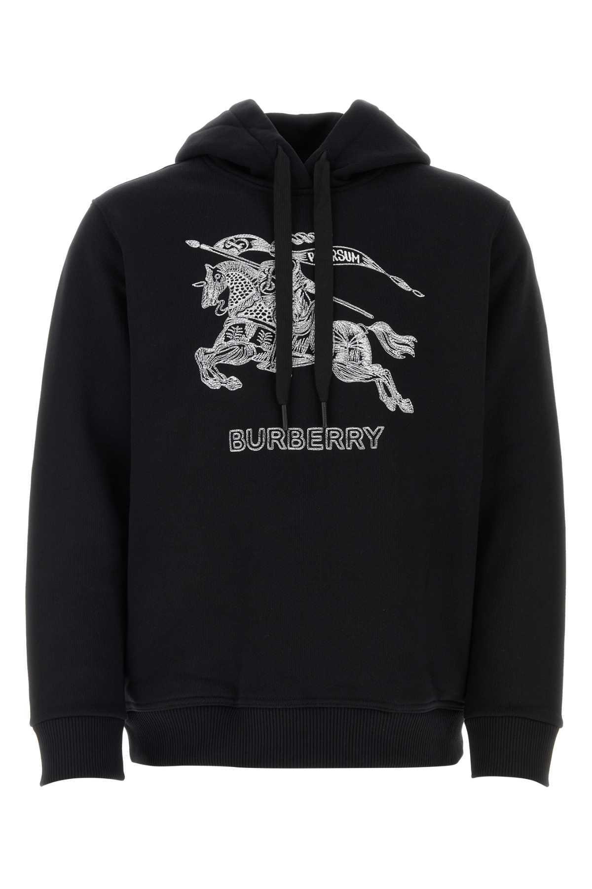 Graphic Print Hooded Sweatshirt With Ribbed Cuffs In Black Product Image