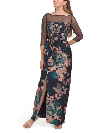 Catrina 3d Bow Floral Jacquard Gown for Women | Polyester/Nylon/Metal Product Image