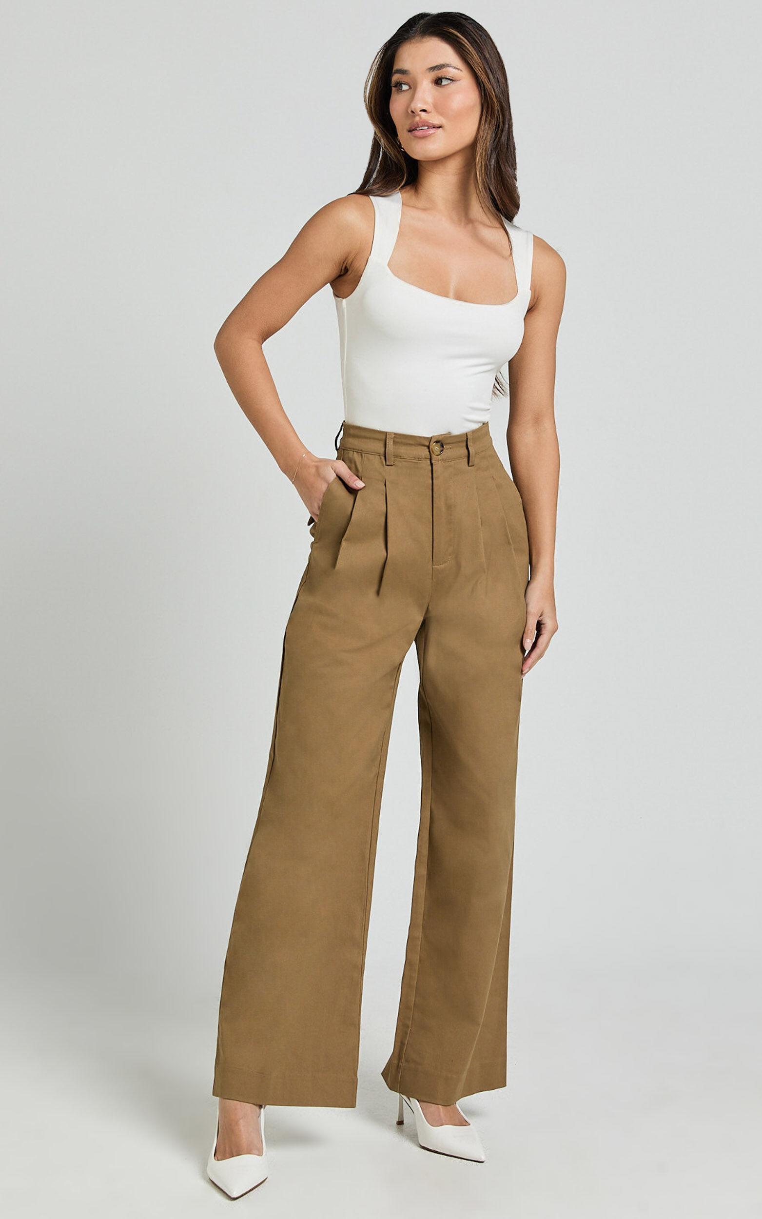 Audrey Pants - High Waist Tailored Twill Pants in Mushroom Product Image