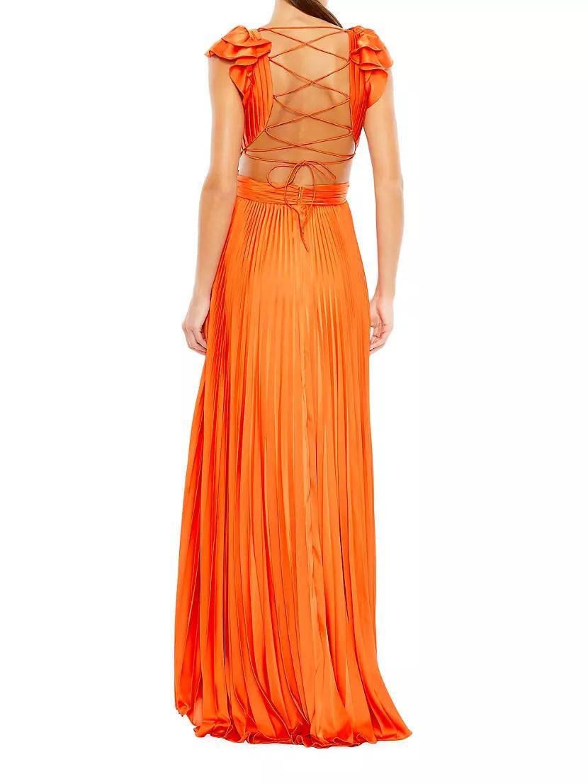 Satin Pleated Lace-Up Gown Product Image