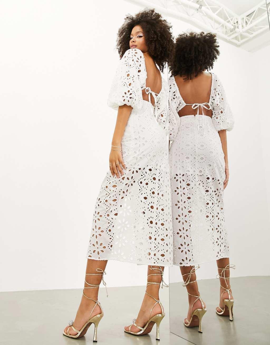 ASOS EDITION drape front eyelet midi skirt Product Image