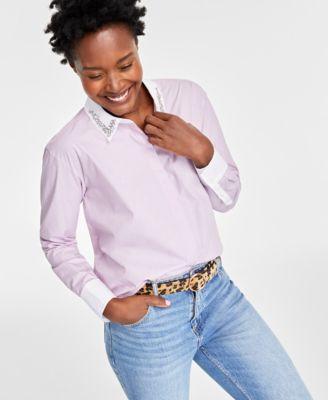 On 34th Womens Embellished Delicate-Stripe Shirt, Created for Macys Product Image