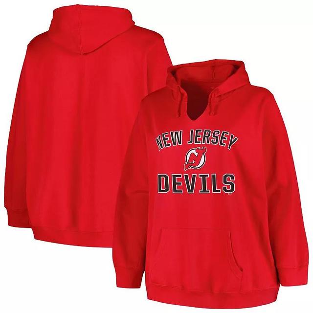 Womens Profile Red New Jersey Devils Plus Size Arch Over Logo Pullover Hoodie Product Image