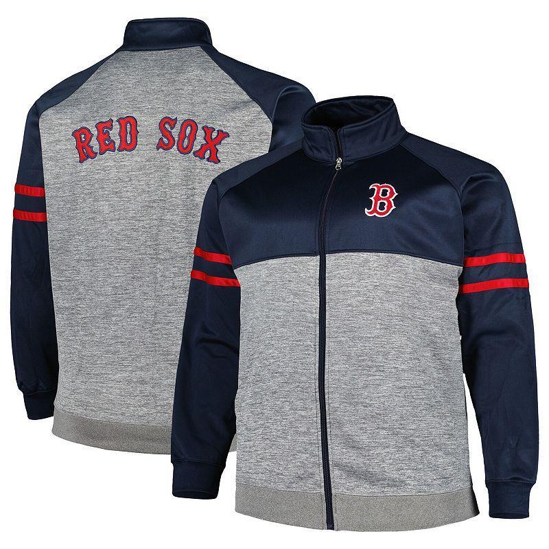 Mens /Heather Gray Boston Red Sox Big & Tall Raglan Full-Zip Track Jacket Blue Product Image