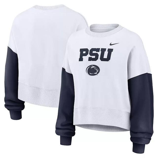 Womens Nike Penn State Nittany Lions Colorblock Fleece Oversized Copped Pullover Sweatshirt Product Image