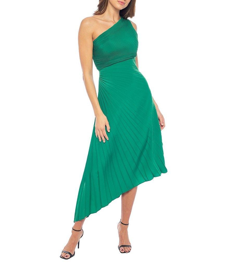 Marina One Shoulder Neck Sleeveless Pleated A-Line Dress Product Image