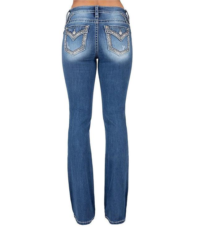 Miss Me Mid Rise Abstract Border Pocket Design Bootcut Jeans Product Image