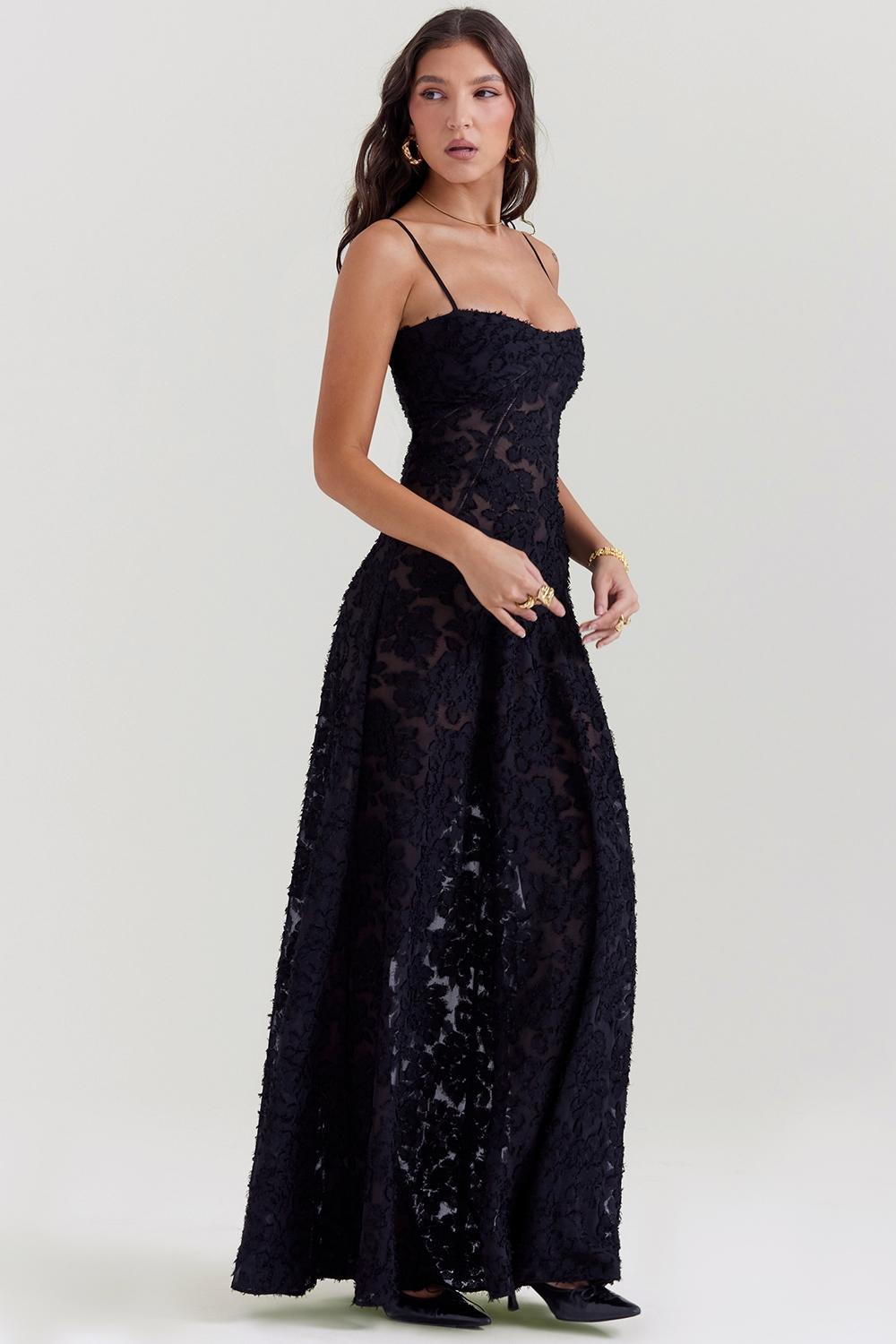 Seren Black Floral Lace Back Maxi Dress Product Image