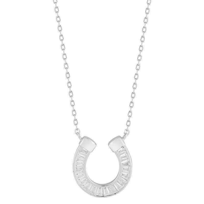 Sunkissed Sterling Cubic Zirconia Horseshoe Pendant Necklace, Womens Silver Tone Product Image